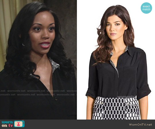 Diane von Furstenberg Lorelei Black Blouse worn by Hilary Curtis (Mishael Morgan) on The Young and the Restless