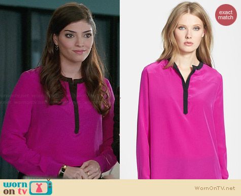 Diane von Furstenberg Maisy Top in Orchid Bloom worn by Amanda Setton on The Crazy Ones