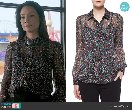 Diane von Furstenberg Mariah Splatter Print Silk Blouse worn by Joan Watson (Lucy Liu) on Elementary