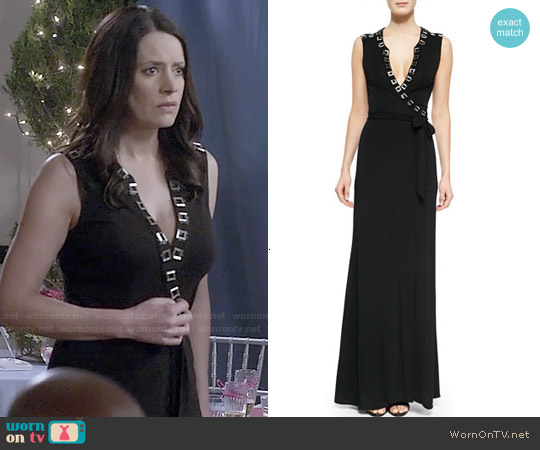 Diane von Furstenberg Orchid Hardware Trim Maxi Dress worn by Frankie Dart (Paget Brewster) on Community