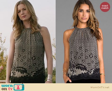 Diane von Furstenberg Parvati Print Chiffon Top worn by Emily Vancamp on Revenge