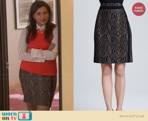 Diane von Furstenberg Marta Python Skirt worn by Mindy Kaling on The Mindy Project