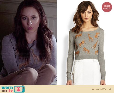 Diane von Furstenberg Praia Leather Animal Applique Sweater worn by Troian Bellisario on PLL