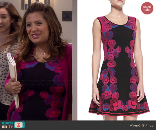 Diane von Furstenberg Rose Gate Cerise Jacquard Fit & Flare Dress worn by Cristela Alonzo on Cristela