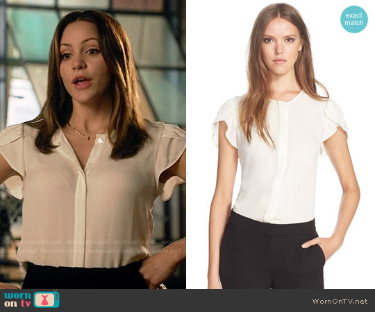 Diane von Furstenberg Toni Petal Sleeve Silk Top worn by Paige Dineen (Katharine McPhee) on Scorpion