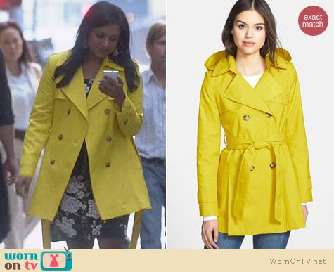 DKNY Abby Coat in Chartreuse worn by Mindy Kaling on The Mindy Project