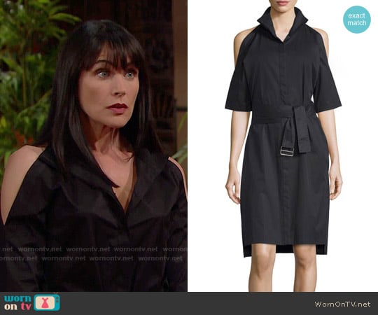 DKNY Poplin Cold-Shoulder Shirtdress worn by Quinn Fuller (Rena Sofer) on The Bold and the Beautiful