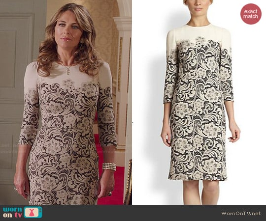 Dolce & Gabbana Lace-Printed Cady Dress worn by Queen Helena (Elizabeth Hurley) on The Royals