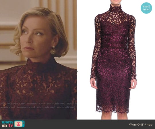 Dolce & Gabbana Long-Sleeve Floral-Lace Scalloped Sheath Dress worn by Elizabeth North (Portia de Rossi) on Scandal