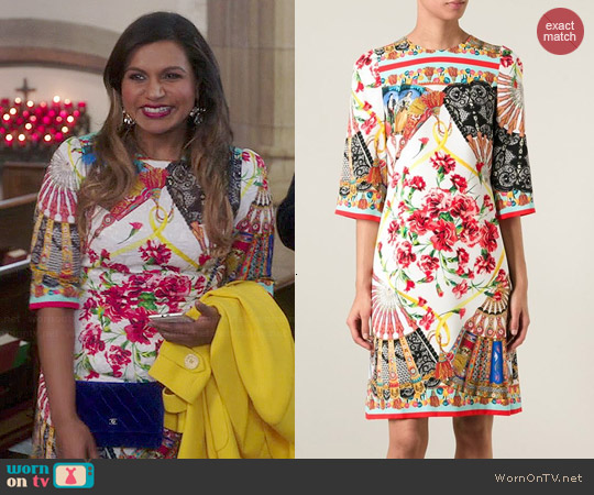 Dolce & Gabbana Sicilian folklore print dress worn by Mindy Lahiri (Mindy Kaling) on The Mindy Project