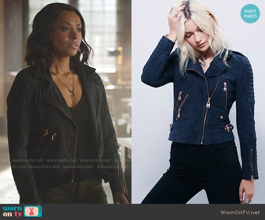 Doma Suede Moto Jacket worn by Bonnie Bennett (Kat Graham) on The Vampire Diaries