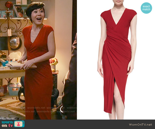 Donna Karan Cool Wool Jersey Draped Surplice Dress worn by Karen Rhodes (Yunjin Kim) on Mistresses