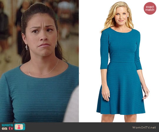 Donna Morgan Textured Fit and Flare Dress worn by Gina Rodriguez on Jane the Virgin