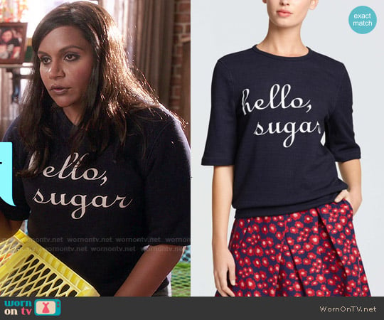 Draper James Hello Sugar Sweatshirt worn by Mindy Lahiri (Mindy Kaling) on The Mindy Project