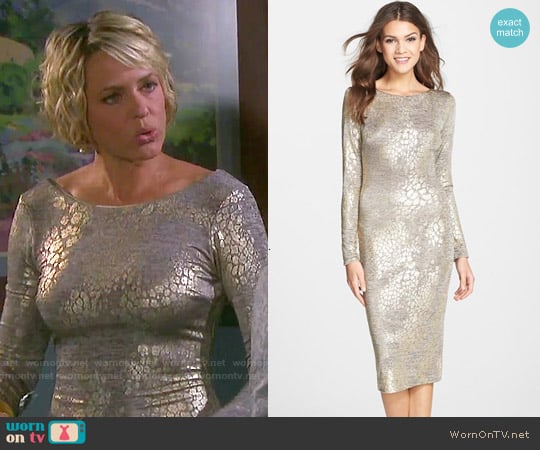 Dress the Population 'Emery' Metallic Jersey Open Back Body-Con Dress worn by Nicole Walker (Arianne Zucker) on Days of our Lives