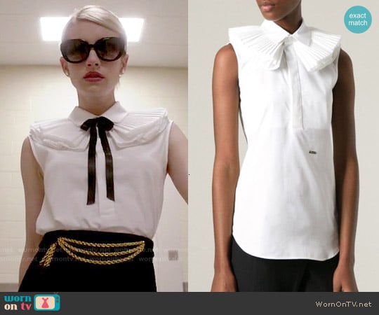 DSquared2 Ruffle Collar Sleeveless Top worn by Chanel Oberlin (Emma Roberts) on Scream Queens