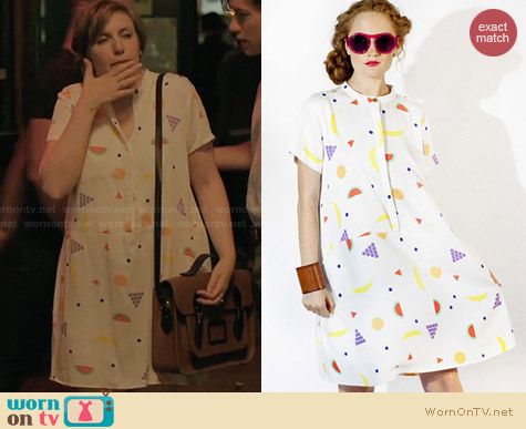 Dusen Dusen Fruit Print Tee Dress worn by Lena Dunham on Girls