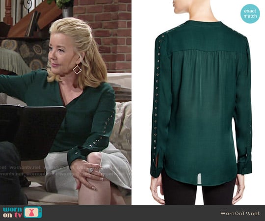 Dylan Gray Grommet Sleeve Silk Blouse worn by Nikki Reed Newman (Melody Thomas-Scott) on The Young and the Restless