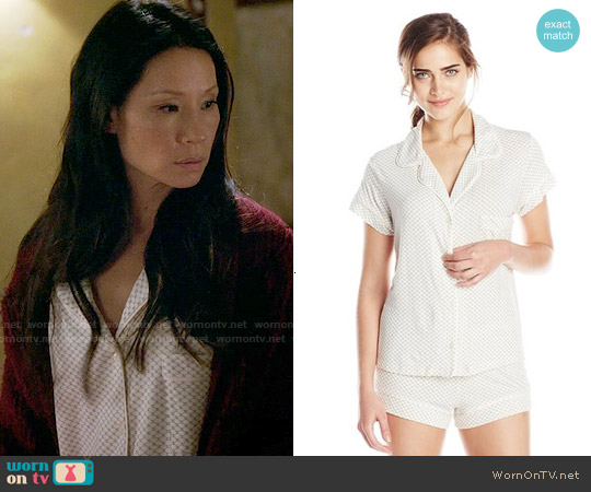 Eberjey Chic Short Sleeve Pajama Set in Oyster Grey Textile worn by Joan Watson (Lucy Liu) on Elementary