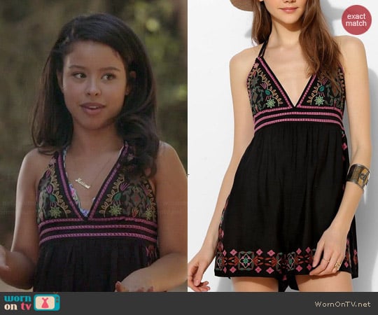 Ecote Lotus Embroidered Open Back Romper worn by Cierra Ramirez on The Fosters