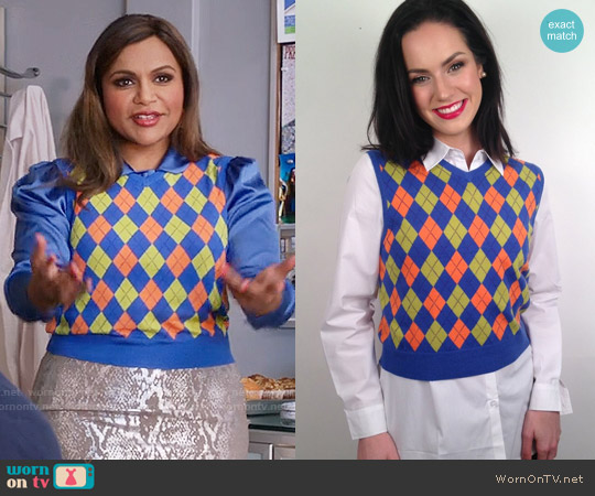 Elana Carello Baby Argyle Vest worn by Mindy Lahiri (Mindy Kaling) on The Mindy Project