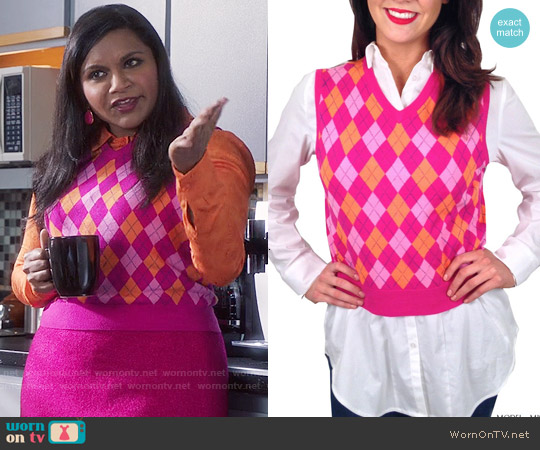 Elana Carello Baby Argyle Vest worn by Mindy Lahiri (Mindy Kaling) on The Mindy Project