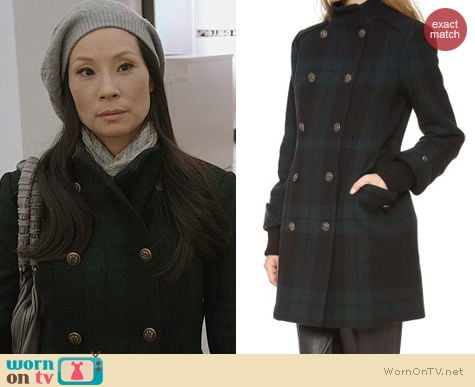 Fashion of Elementary: Alice + Olivia Rhonda Plaid Coat worn by Lucy Liu