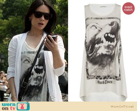 Elementary Fashion: All Saints Snarl Tarot Tee worn by Lucy Liu