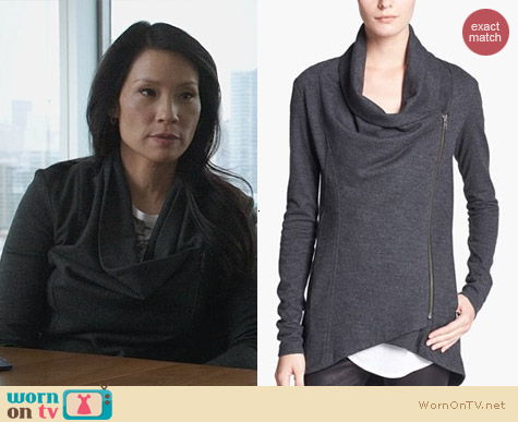 Fashion of Elementary: Helmut Lang Sonar Wool Cardigan worn by Lucy Liu