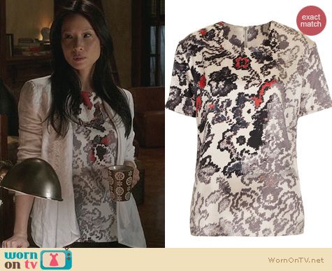 Elementary Fashion: Topshop silk print tee by Unique worn by Lucy Liu