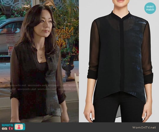 Elie Tahari 'Alejandra' Snakeskin Print Silk Blouse worn by Karen Rhodes (Yunjin Kim) on Mistresses