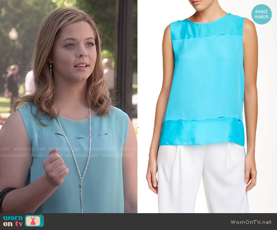 Elie Tahari Aneita Silk Blouse in Aqua worn by Alison DiLaurentis (Sasha Pieterse) on Pretty Little Liars