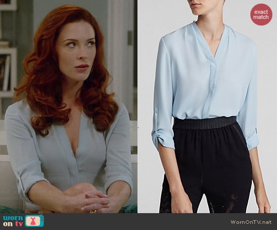 Elie Tahari Annabella Silk Blouse in Vertigo worn by Bridget Regan on Jane the Virgin