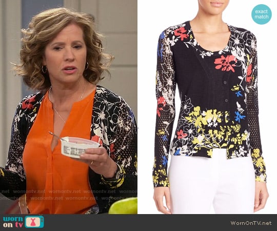 Elie Tahari Bella Floral Cashmere Cardigan worn by Vanessa Baxter (Nancy Travis) on Last Man Standing