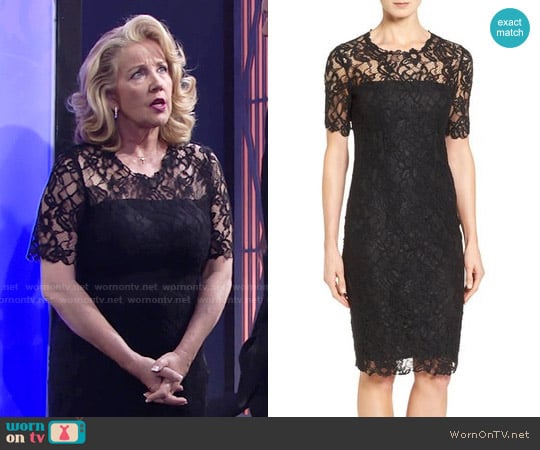 Elie Tahari Bellamy Lace Sheath Dress worn by Nikki Reed Newman (Melody Thomas-Scott) on The Young and the Restless