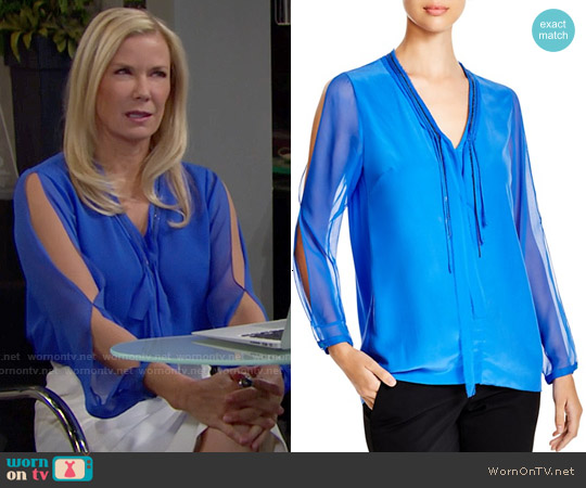 Elie Tahari Emmy Chain Trim Silk Blouse worn by Brooke Logan (Katherine Kelly Lang) on The Bold and the Beautiful