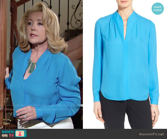 Elie Tahari 'Judith' Split Neck Silk Georgette Blouse worn by Nikki Reed Newman (Melody Thomas-Scott) on The Young and the Restless