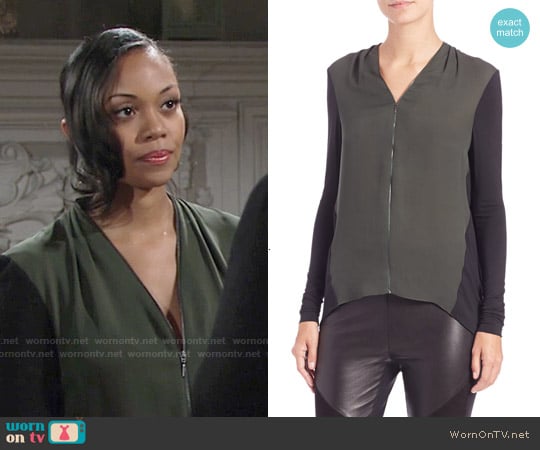 Elie Tahari Mali Top in Ocean Green worn by Hilary Curtis (Mishael Morgan) on The Young and the Restless