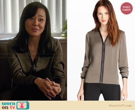 Elie Tahari Sharon Blouse in Cafe Au Lait worn by Yunjin Kim on Mistresses