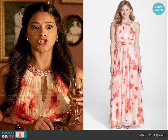 Eliza J Embellished Floral Print Chiffon Gown worn by Jane Villanueva (Gina Rodriguez) on Jane the Virgin