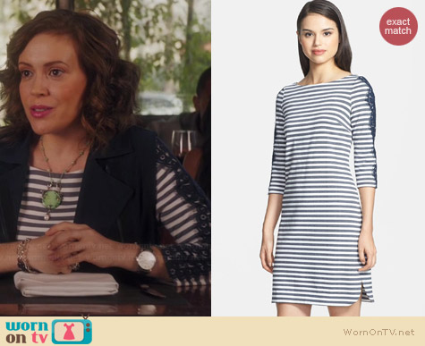 Eliza J Lace Detail Stripe Dress worn by Alyssa Milano on Mistresses