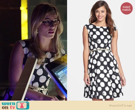 Eliza J Polka Dot Faille Fit & Flare Dress worn by Emily Bett Rickards on Arrow