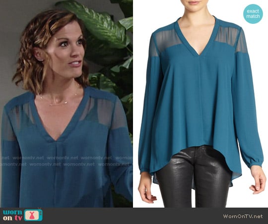 Elizabeth and James Karin Blouse in Teal worn by Chelsea Lawson (Melissa Claire Egan) on The Young and the Restless