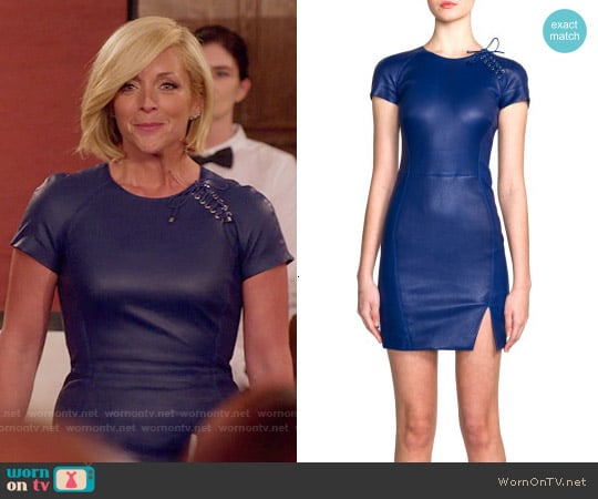 Emilio Pucci Lace-Up Leather Dress worn by Jacqueline Voorhees (Jane Krakowski) on Unbreakable Kimmy Schmidt