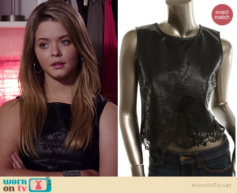 Endless Rose Floral Embroidered Faux Leather top worn by Sasha Pieterse on PLL