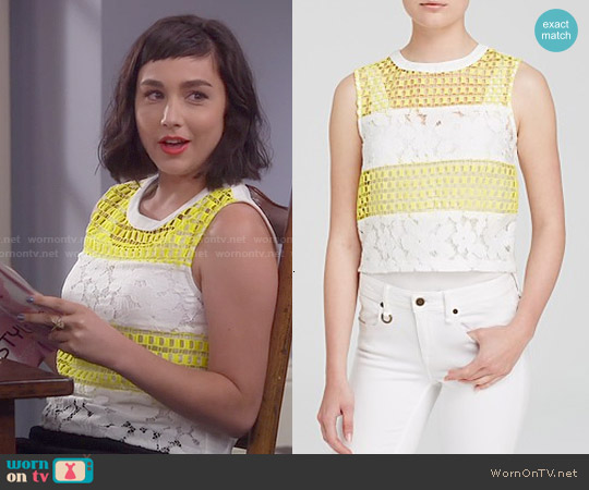 Endless Rose Floral Lace Crop Top worn by Mandy Baxter ( Molly Ephraim) on Last Man Standing