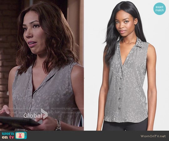 Equipment Adalyn Leopard Silk Blouse worn by Angela Montenegro (Michaela Conlin) on Bones