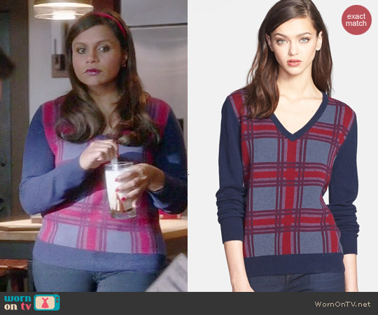 Equipment Ceclie Plaid Sweater worn by Mindy Kaling on The Mindy Project