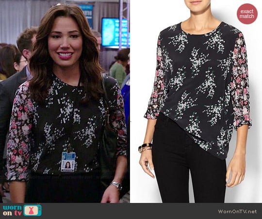 Equipment Liam Elevated Bloom Silk Blouse worn by Michaela Conlin on Bones