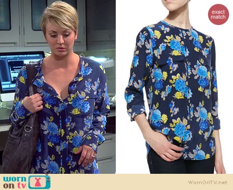 Equipment Lynn Blouse in Peacoat worn by Kaley Cuoco on The Big Bang Theory